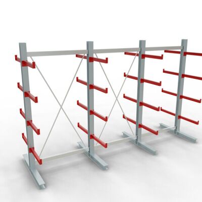 K 3000 Komplettregal, doppelseitig, 2500 x 3900 x 600 mm, RAL 7001 / RAL 3000, 5 Lagerebenen