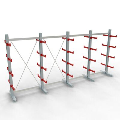 K 3000 Komplettregal, doppelseitig, 2500 x 5200 x 400 mm, RAL 7001 / RAL 3000, 5 Lagerebenen