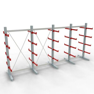 K 3000 Komplettregal, doppelseitig, 2500 x 5200 x 500 mm, RAL 7001 / RAL 3000, 5 Lagerebenen