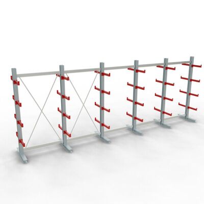 K 3000 Komplettregal, doppelseitig, 2500 x 6500 x 400 mm, RAL 7001 / RAL 3000, 5 Lagerebenen