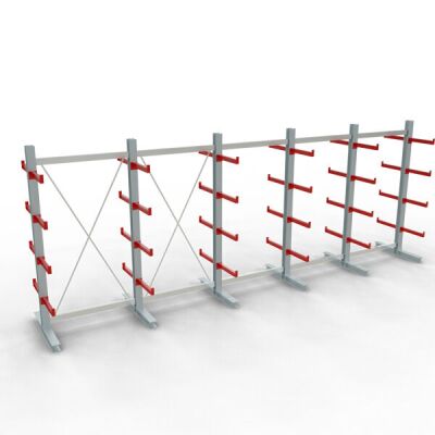 K 3000 Komplettregal, doppelseitig, 2500 x 6500 x 500 mm, RAL 7001 / RAL 3000, 5 Lagerebenen