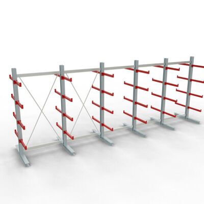 K 3000 Komplettregal, doppelseitig, 2500 x 6500 x 600 mm, RAL 7001 / RAL 3000, 5 Lagerebenen