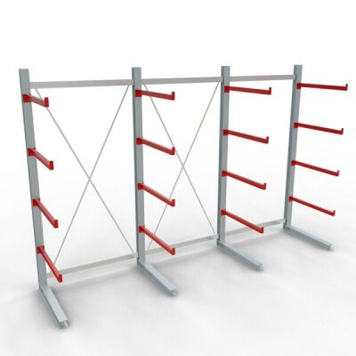 K 6000 Komplettregal, einseitig, 3000 x 4500 x 1000 mm, RAL 7001 / RAL 3000, 5 Lagerebenen