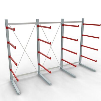 K 6000 Komplettregal, einseitig, 3000 x 4500 x 1250 mm, RAL 7001 / RAL 3000, 5 Lagerebenen