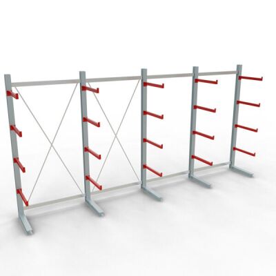 K 6000 Komplettregal, einseitig, 3000 x 6000 x 750 mm, RAL 7001 / RAL 3000, 5 Lagerebenen