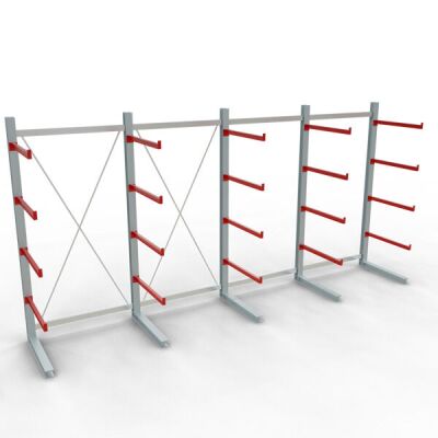 K 6000 Komplettregal, einseitig, 3000 x 6000 x 1000 mm, RAL 7001 / RAL 3000, 5 Lagerebenen