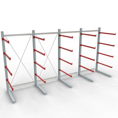 K 6000 Komplettregal, einseitig, 3000 x 6000 x 1250 mm, RAL 7001 / RAL 3000, 5 Lagerebenen