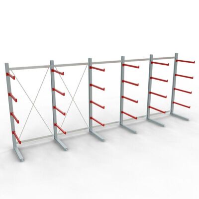 K 6000 Komplettregal, einseitig, 3000 x 7500 x 1000 mm, RAL 7001 / RAL 3000, 5 Lagerebenen