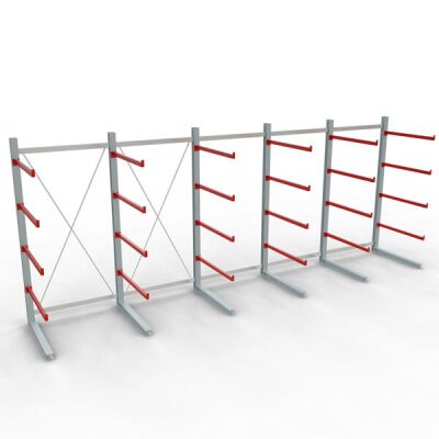 K 6000 Komplettregal, einseitig, 3000 x 7500 x 1250 mm, RAL 7001 / RAL 3000, 5 Lagerebenen