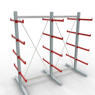 K 6000 Komplettregal, doppelseitig, 3000 x 3000 x 2x 750 mm, RAL 7001 / RAL 3000, 5 Lagerebenen