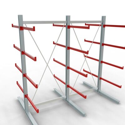 K 6000 Komplettregal, doppelseitig, 3000 x 3000 x 2x 1000 mm, RAL 7001 / RAL 3000, 5 Lagerebenen