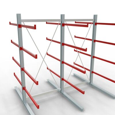 K 6000 Komplettregal, doppelseitig, 3000 x 3000 x 2x 1250 mm, RAL 7001 / RAL 3000, 5 Lagerebenen