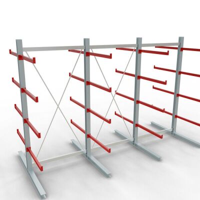 K 6000 Komplettregal, doppelseitig, 3000 x 4500 x 2x 1000 mm, RAL 7001 / RAL 3000, 5 Lagerebenen