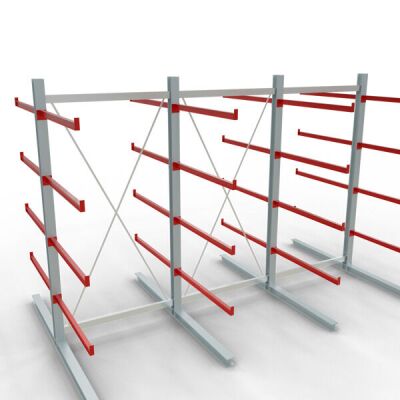 K 6000 Komplettregal, doppelseitig, 3000 x 4500 x 2x 1250 mm, RAL 7001 / RAL 3000, 5 Lagerebenen