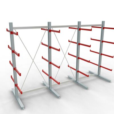 K 6000 Komplettregal, doppelseitig, 3000 x 6000 x 2x 750 mm, RAL 7001 / RAL 3000, 5 Lagerebenen