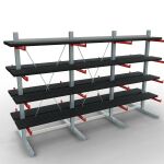 K 6000 Komplettregal, doppelseitig, 3000 x 6000 x 2x 750 mm, RAL 7001 / RAL 3000, 5 Lagerebenen