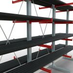 K 6000 Komplettregal, doppelseitig, 3000 x 6000 x 2x 750 mm, RAL 7001 / RAL 3000, 5 Lagerebenen