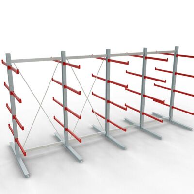 K 6000 Komplettregal, doppelseitig, 3000 x 6000 x 2x 1000 mm, RAL 7001 / RAL 3000, 5 Lagerebenen