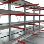 K 6000 Komplettregal, doppelseitig, 3000 x 6000 x 2x 1000 mm, RAL 7001 / RAL 3000, 5 Lagerebenen