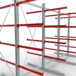 K 6000 Komplettregal, doppelseitig, 3000 x 6000 x 2x 1000 mm, RAL 7001 / RAL 3000, 5 Lagerebenen