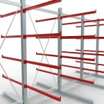 K 6000 Komplettregal, doppelseitig, 3000 x 6000 x 2x 1250 mm, RAL 7001 / RAL 3000, 5 Lagerebenen