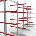 K 6000 Komplettregal, doppelseitig, 3000 x 2x 7500 x 2x 750 mm, RAL 7001 / RAL 3000, 5 Lagerebenen