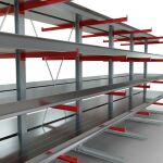 K 6000 Komplettregal, doppelseitig, 3000 x 2x 7500 x 2x 1000 mm, RAL 7001 / RAL 3000, 5 Lagerebenen