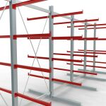 K 6000 Komplettregal, doppelseitig, 3000 x 2x 7500 x 2x 1000 mm, RAL 7001 / RAL 3000, 5 Lagerebenen